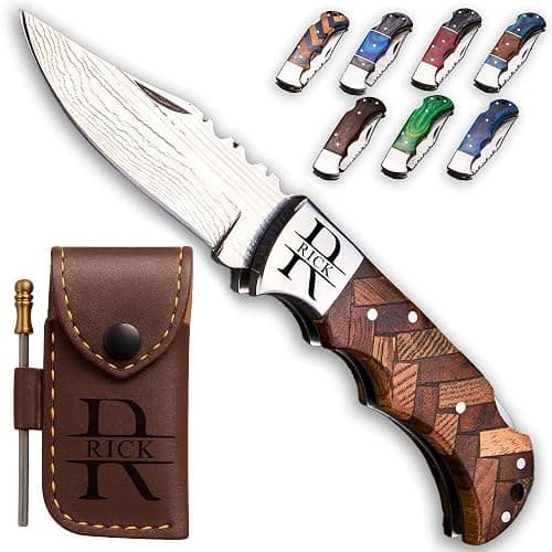 Personalized Folding Knife - Damascus Olive-Brown Pocket Knife, Custom Gift for Husband, Boyfriend, Dad, Son, Groomsmen, Perfect for Birthday, Anniversary, Father’s Day, Christmas Gift - Image 1