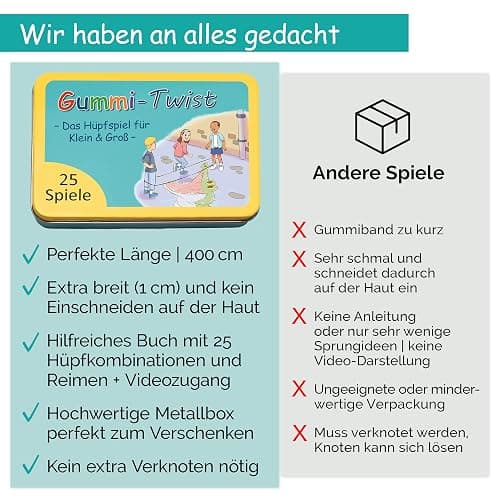 GLÜCKSWOLKE Gummitwist + Buch mit 25 Spiele - Indoor & Outdoor Spielzeug für Kinder ab 6, 7, 8, 9, 10 Jahre I Gummi Twist - Kinderspiele für Einschulung in Schultüte I Geschenke für Mädchen & Junge thumbnail 4
