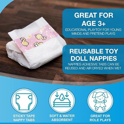 D.A.Y. Republic 5pc Baby Dolls Nappies - Reusable Diapers for Dolls, Great Pretend Play Nurturing Accessories Toy Gift for Kids (5pc Baby Doll Nappies) thumbnail 4