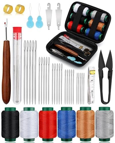 TLKKUE Sewing Kit for Adults, Steel Needles for Hand Sewing | 40 Pcs Sewing Kit with Sewing Needles Storage Bag Threads Thimbles Seam Rippers for Repair Clothing(6Color Upholstery Thread) - Image 1