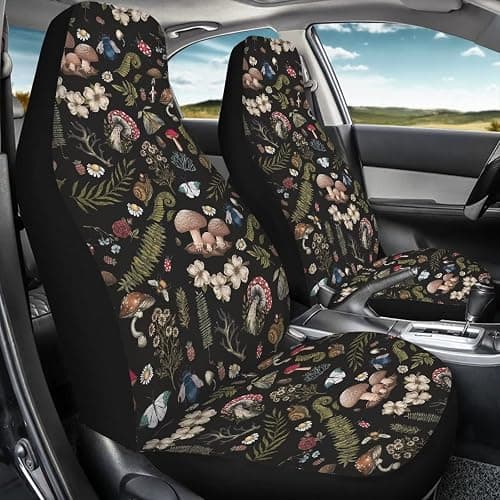 Drydeepin Vintage Wild Forest Mushroom Snail Beetle Daisy Cottagecore Print 2 Pack Car Seat Covers Set Front Seats Only Universal Fit Most Truck SUV Vans Auto Accessories Interior Cushion Protector thumbnail 5
