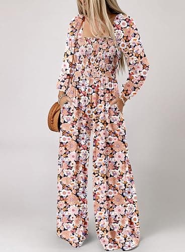 Dokotoo Women's Casual Loose Overalls Jumpsuits One Piece Long Sleeve Printed Wide Leg Long Pant Rompers With Pockets thumbnail 2