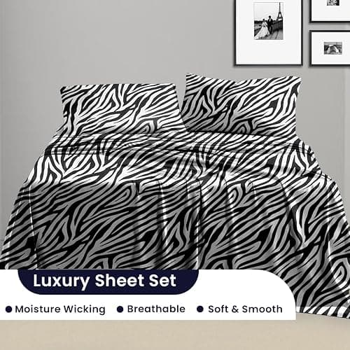 SGI bedding 600 Thread Count 4 Piece 100% Egyptian Cotton Full Size Sheets Set, 15" Deep Pocket Sheet Set, Premium, Breathable, Soft and Hotel-Quality Luxury Sheets - Zebra Print thumbnail 3