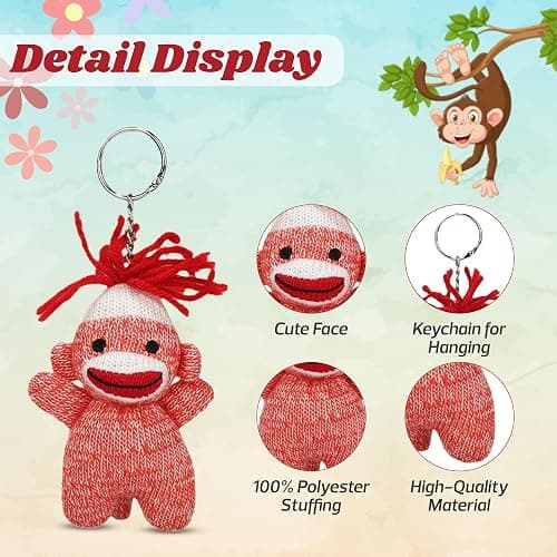 Made By Aliens Sock Monkey Keychain 4 inch - Color of Sockiez Stuffed Animal Plush Toy - Cute Keychain Accessories thumbnail 3