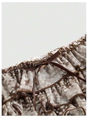 SweatyRocks Women's Animal Print Ruffle Shorts Layered Bow Low Rise Bloomers Shorts thumbnail 3