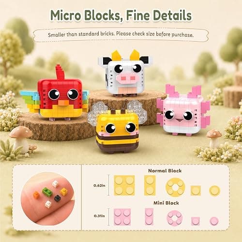 IBLOTIME 12 Pack Mini Animal Micro Building Blocks Set | 12 Mini Animals, Micro Blocks, Bright Colors, Desk Shelf Decor, Party Favors, Birthday Easter Gift, Ages 14+ thumbnail 4
