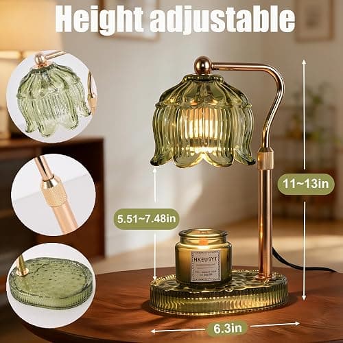 Dimmable Candle Warmer Lamp with Timer,Birthday Gifts for Women Home Decor | Adjustable Height Flower Candle Lamp Warmer with 2 Bulbs for Candle Jars,Decorations Gifts for Living Room(Green) thumbnail 2