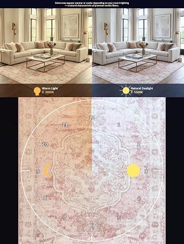 BoutiqueRugs Pink Oriental Traditional Cream 4x6 Area Rug Plum Beige Floral Medallion Kandos Living Room Bedroom Dining Room Home Office Apartment 3'9" x 5'7" Stain Resistant Non-Shedding Pet Friendly thumbnail 5