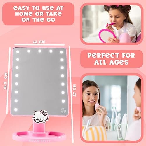 Get Trend Hello Kitty Sanrio Vanity Mirror for Girls Teens Women with Compact LED Table Mirror Touch Screen Lighting Trinket Tray Girls Make Up Accessories thumbnail 3
