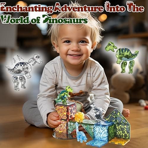 Magnetic Tiles Dinosaur Toys for Kids 3-5 5-7 Magnet Building Blocks Toddler Toy Dinosaurs - 3 Year Old Boy Gift STEM Learning Resources for Kids Ages 3 4 5 6 7 8 Gifts for 4 Year Old Boys thumbnail 2