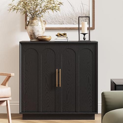 FORTUNETEC Sideboard Buffet Cabinet with Storage, Modern Accent Cabinet with Arched Doors & Shelf, 31.5" Modular Media Console, Minimalist Credenza for Living Room Kitchen Dining Room Entryway, Black - Image 1
