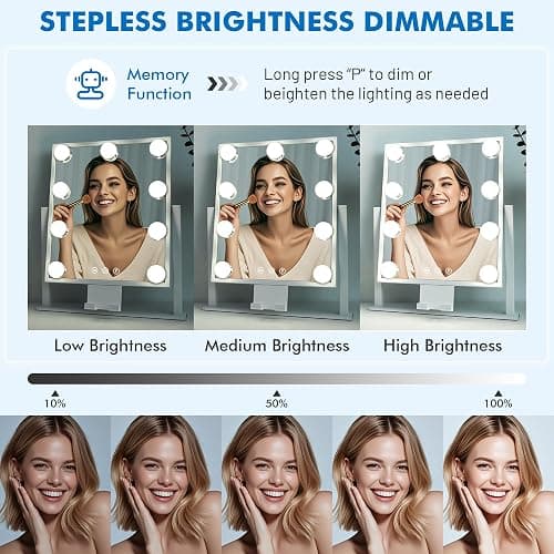 KOTTOVA Makeup Mirror with Lights - Modern Vanity Mirror, 14x12 Lighted-up Mirror with 3 Color Dimmable Lighting & Mount, Touch Sensor, with Detachable 10X Spot Mirror, Sleek Metal Frame – White thumbnail 3