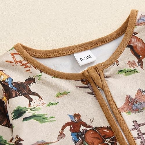 Karwuiio Baby Boy Girl Western Clothes Cow Print Long Sleeve Romper Jumpsuit One Piece Newborn Fall Winter Outfit - 0-3 Months - Western Print-light Brown thumbnail 2
