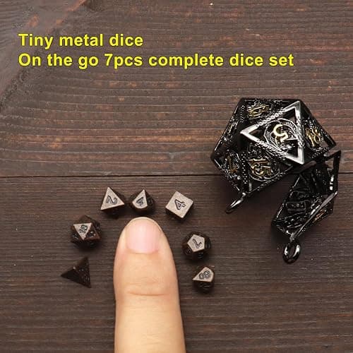 Haxtec Mini Metal DND Dice Set, Tiny Dice with D20 Hollow Cage Necklace & Keychain, Portable Micro D&D Dice for RPG, Cute Small Dice Set for Travel, Unique Dungeons and Dragons Gifts for Men Women thumbnail 4