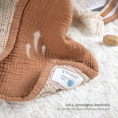 Lulu Moon Muslin Baby Blanket - Cotton Toddler Blankets for Cribs - Quilt Nursery Blanket for Baby Boys and Girls 47"x47"(Brown Rainbow) thumbnail 6