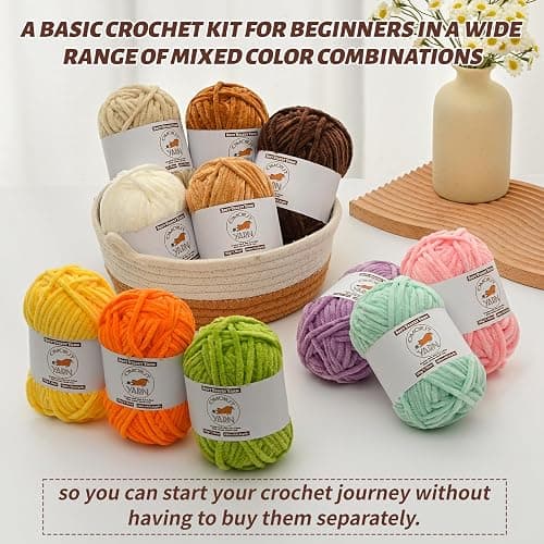 12 Pack Fluffy Velvet Yarn for Crocheting, Chunky Chenille Baby Yarn for Crocheting Soft Blanket, 787 yds Amigurumi Yarns for Knitting, Bulky Multicolored Crochet Yarns Set A thumbnail 3