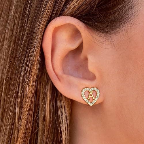 Eaciy Christmas Gifts for Grandkids Initial Earrings for Girls, 18K Gold Plated Heart Initial Letter Earrings Teen Girl Gift Trendy Stuff Birthday Christmas Gifts for Girls Kids Jewelry thumbnail 4