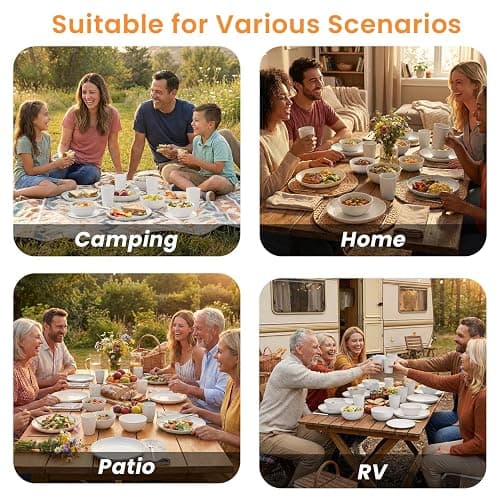 BUSOKIP Plates and Bowls Sets for 8, Unbreakable & Lightweight Wheat Straw Dinnerware Sets 32 PCS, Microwave Safe Dishes Set for 8, Dinner Plate, Kitchen Cups and Bowls for Outdoor- White thumbnail 7