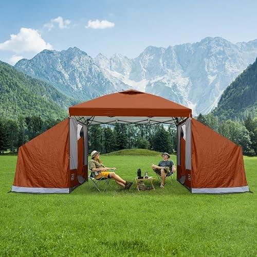 KAMPKEEPER Side Tent for 10 x 10 ft Pop Up Canopy, Easy Setup Gazebo Attachment, Camping Tent Orange (Canopy and Bracket NOT Included) thumbnail 4