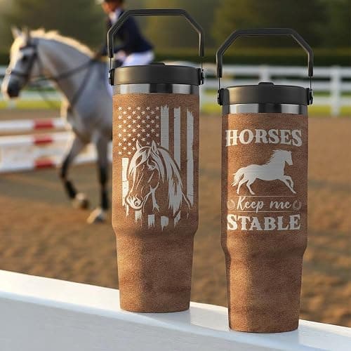 Limima Horse Gifts - Horse Tumbler 30oz with Handle Lid – Equestrian Gifts – “Horses Keep Me Stable” Stainless Steel Travel Tumbler – Birthday & Mothers Fathers Day Gift for Horses Lovers thumbnail 7