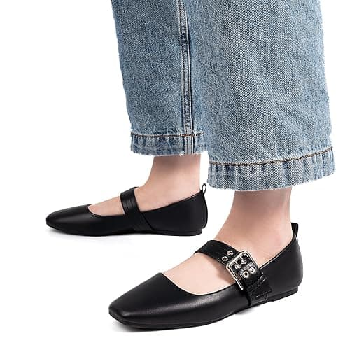 MUSSHOE Womens Ballet Mary Jane Flats Shoes Adjustable Strap Comfortable Square Closed Toe Versatile Chic Footwear with Latex Insole thumbnail 7