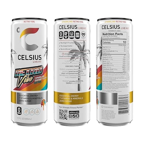 CELSIUS RETRO VIBE Sparkling Sherbet Slush, Sugar Free Energy Drink, 12 Fl Oz (Pack of 12) thumbnail 2