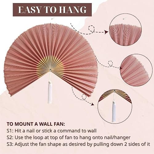 ChumDecor Fan Wall Decor,Japanese Chinese Wall Fans Decor, Boho Hanging Headboard,Decorative Folding Fan for Over Bed Decorations (Redpink, 40inch) thumbnail 4