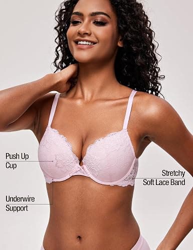 Deyllo Women's Push Up Lace Bra Sexy Deep V Lift Up Bra Underwire Padded Comfort Everyday Bra thumbnail 5