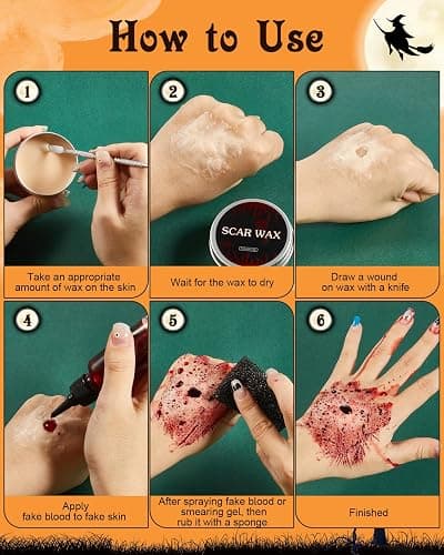 Lictin Special Effects SFX Zombie Makeup Kit, 9 Colors Bruise Face Body Painting Palette with Scar Wax, Fake Blood Spray & Gel, Vampire Skeleton Clown Makeup Body Paint (14PCS) thumbnail 7