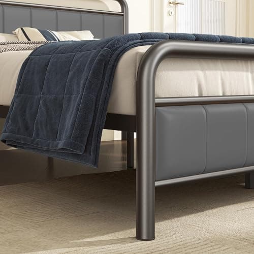 soges Twin Platform Bed with Upholstered Headboard and Footboard, Heavy Duty Metal Slats Support Bed Frame, No Box Spring Needed, Under-Bed Storage, Noise Free, Easy Assembly, Grey thumbnail 4