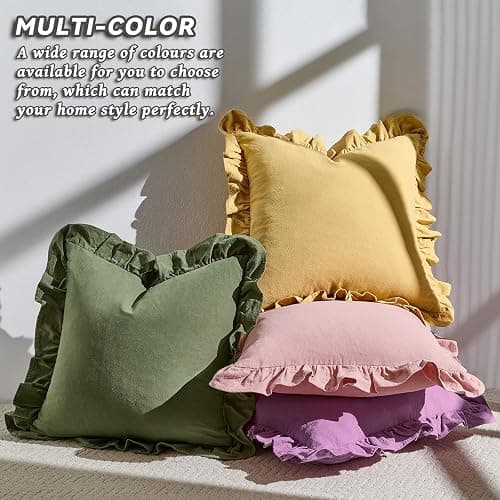 AmHoo Pack of 2 Throw Pillow Covers 100% Cotton Pre Washed Ruffle Decorative Pillowcase Cushion for Couch Sofa Bedroom 18 x 18-Inch Bridal Rose thumbnail 4