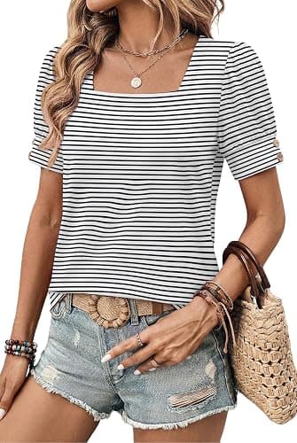 WIHOLL Womens Tops Summer Short Sleeve Shirts Square Neck Spring Outfits 2026 Fashion Clothing Blouses thumbnail 2