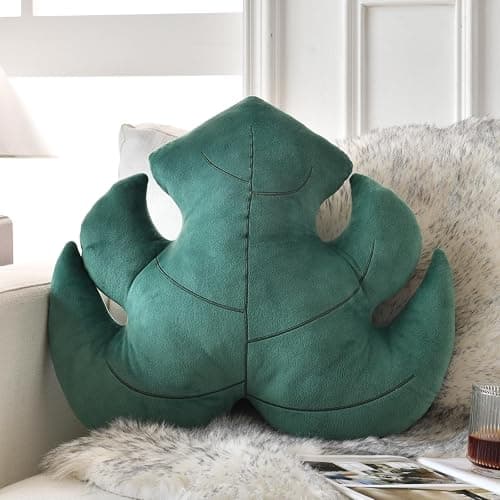 Leaf Pillow, Cute Decorative Throw Plant Pillow Aesthetic Decor Nature Pillow for Bed Couch, Leaves Shaped Pillow Perfect for Bedroom Living Room (Dark Green, 15 Inches) - Image 1