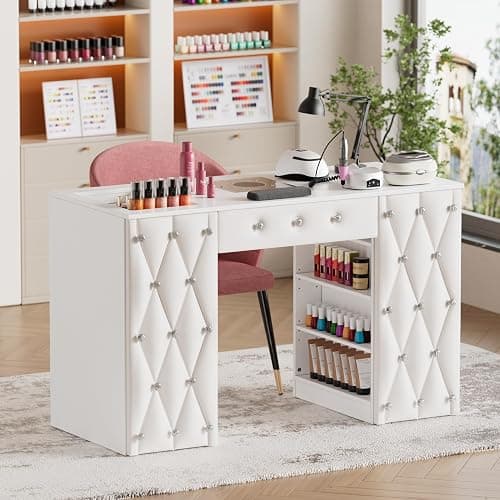 PAKASEPT Manicure Table Nail Desk for Nail Tech, Nail Desk w/Dust Collector, Nail Supplies Decor Workstation with 2 Dust Bags, Storage Drawers & Cabinets thumbnail 5