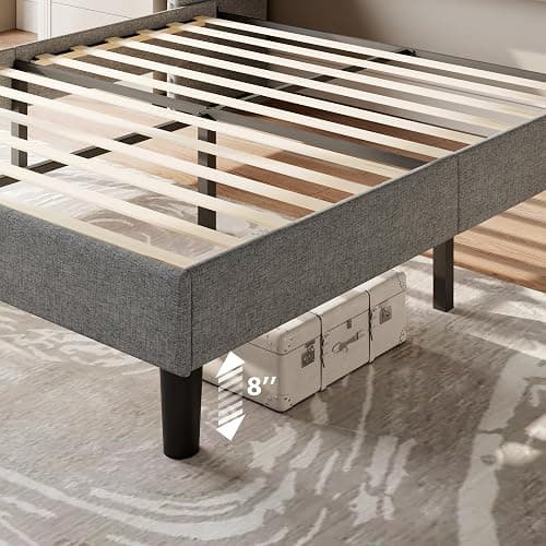 Feonase Queen Bed Frame with Luxury Wingback Upholstered Button Tufted Storage Headboard, Queen Platform Bed with Charging Station, Sturdy Wooden Slats Support, Noise-Free, Easy Assembly, Light Gray - Light Gray - Queen thumbnail 6