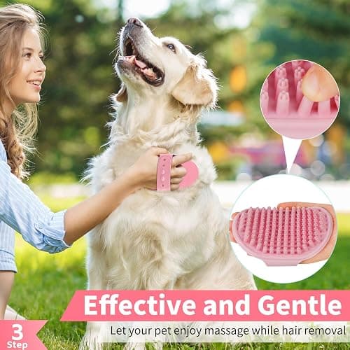 Comotech 6PCS Dog Bath Brush & Dog Toothbrush | Adjustable Handle Shampoo Brush & Scrubber for Short & Long Haired Dogs & Cats | Effectively Solve Odor & Stain Removal Problems (Pink Red Pink) thumbnail 4