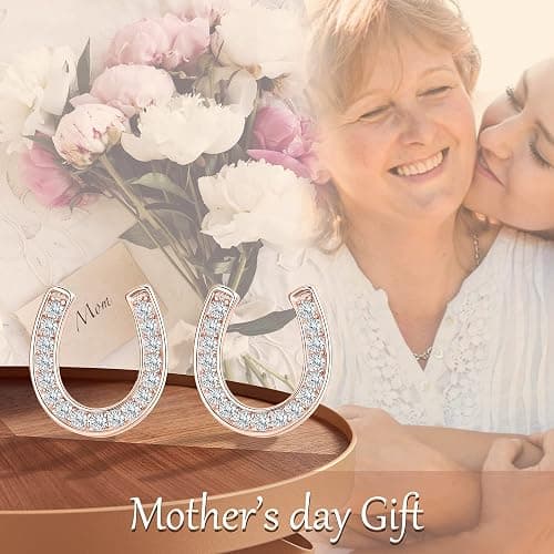 EVER FAITH 925 Sterling Silver Cubic Zirconia Lucky Horseshoe Stud Earrings | Delicate Birthday/Mothers Day/Christmas Jewelry Gift, for Women Wife thumbnail 6