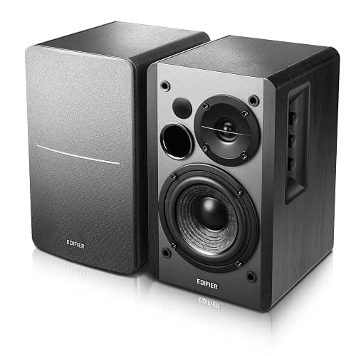 Edifier R1280DB Powered Bluetooth Bookshelf Speakers - Optical Input - Wireless Studio Monitors - 4 Inch Near Field Speaker - 42W RMS - Wood Grain (Black) thumbnail 2