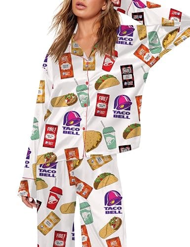 Pajamas for Women Set Long Sleeve Button Down Shirt And Pajama Pants Funny Satin Pjs Nightwear Sets XXS-XXXL - Image 1