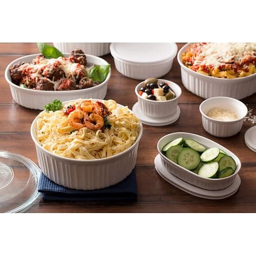 CorningWare French White 20-Pc Ceramic Bakeware Set with Lids Chip and Crack Resistant Stoneware Baking Supplies, Microwave, Dishwasher, Oven, Freezer and Fridge Safe thumbnail 3