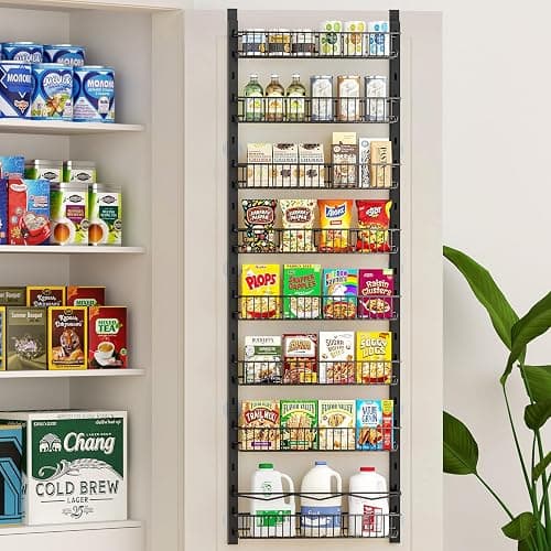 MIAOLI Over the Door Pantry Organizer, 8-Tier Adjustable Spice Rack Cabinet Door Shelves, Hanging Seasoning Organizer for Kitchen Bathroom, Laundry Room Organization, Black thumbnail 2
