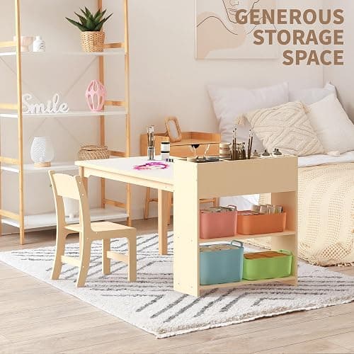 Puecrof Bureau Enfant avec Chaise en Bois de Bouleau – Table Créative avec Rangement pour Dessin, Bricolage et Jeu thumbnail 6