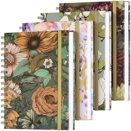 4 Pack Spiral Notebook, A5 Lined Journal for Women, College Ruled 160 Pages | Hardcover Spiral Bound Journal with 2 Pockets, Cute Notebook for Office School Supplies Daily Note Taking Gifts, 6.3" x 8.46" - Image 1