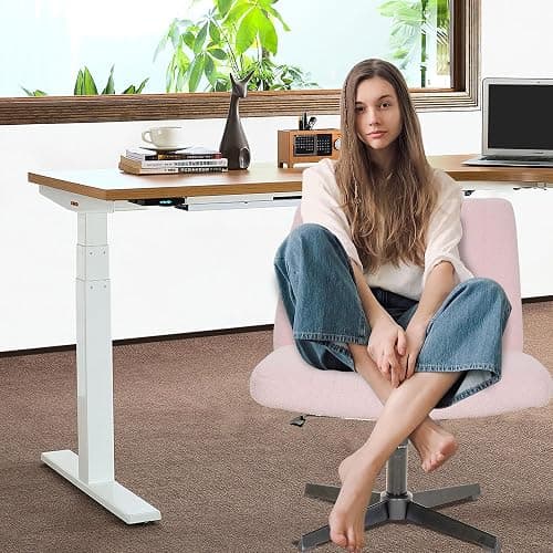 ⭐️⭐️⭐️⭐️⭐️FDW Criss Cross Chair Armless Cross Legged Office Desk Chair Adjustable Swivel Ergonomic Gaming Chair No Wheels Backrest with Wide Seat Native Sponge Computer Task Vanity Chair for Home Office,Pink - Pink - pack of 1 thumbnail 2