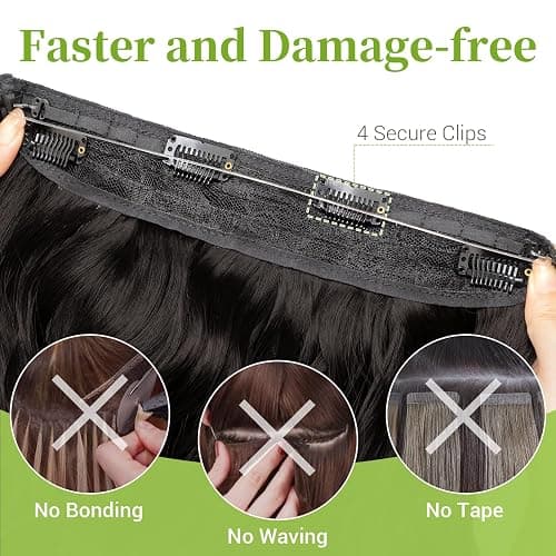 KooKaStyle Invisible Wire Hair Extensions with Transparent Wire Adjustable Size 4 Secure Clips Long Wavy Secret Synthetic Hairpiece 20 Inch 120g Rich Dark Brown with Warm Tones for Women thumbnail 3