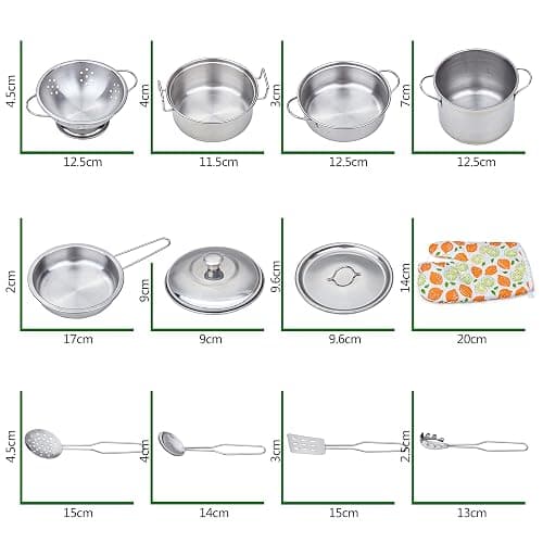 Play Pots and Pans Toys for Kids - Kitchen Playset Pretend Cookware Mini Stainless Steel Cooking Utensils Development Toys for Toddlers & Children Ages 3 Years and up thumbnail 2