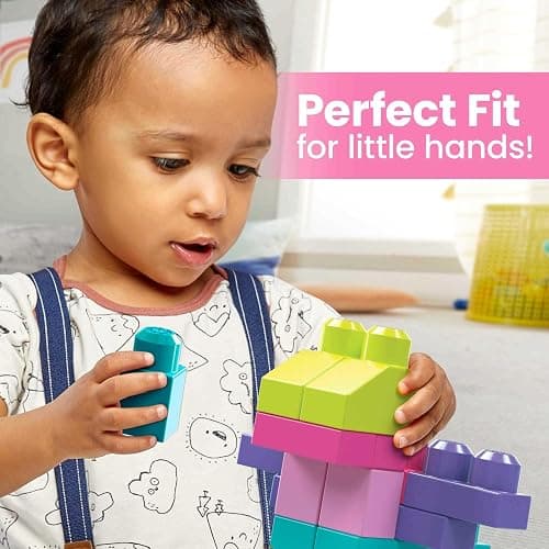 MEGA BLOKS First Builders Toddler Blocks Toys Set, Big Building Bag with 80 Pieces and Storage, Pink, Ages 1+ Years - Pink Bag thumbnail 5