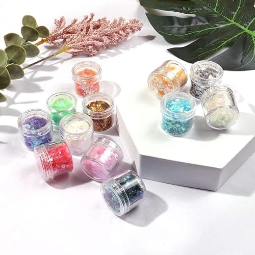 Allstarry 12 Colors Mermaid Nail Chunky Glitter Ultra-Thin Fluorescent Glass Paper Irregular Iridescent Sequin Flakes Glitters Sticker for Nails Art Decoration Hair Eyes Face Body DIY Craft thumbnail 7