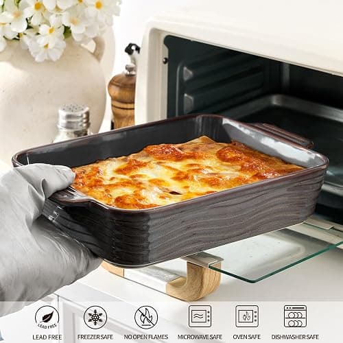 Ceramic Baking Dish Set of 3, Casserole Dishes for Oven, Square Porcelain Bakeware Set with Handles, Lasagna Baking Pan for Cooking, Perfect for Baking and Serving, Housewarming, Halloween, Thanksgiving, Christmas, New Year- Kiln-Transformed Purple thumbnail 4