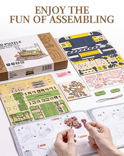 Wowood 3D Wooden Puzzles for Adults-Sakura Journey Tram, Model Car Kits Building Set for Adults, DIY Hobby Craft Kits Creative Gift (223PCS) thumbnail 6
